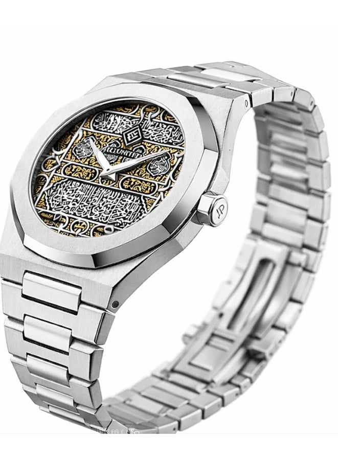 FG UNITED ساعة رجالية بتصميم رفيع بلون فضي من الفولاذ المقاوم للصدأ بقرص عربي 41 مم - FG7010 - Image 3